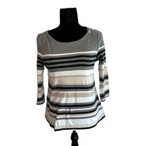 Croft & Barrow 3/4 Sleeve Gray and Pink Striped Shirt, Medium, Pre-owned